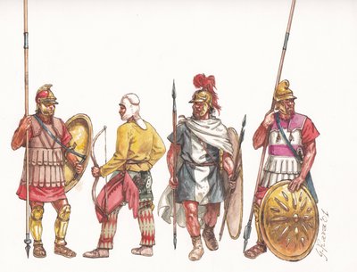 Makedonska armén falangitis pikeman bågskytt och persisk legosoldat av Giuseppe Rava