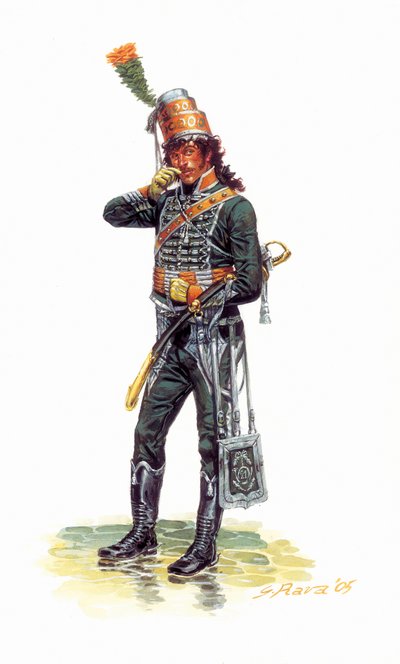 Porträtt av Joachim Murat (1767-1815), ung soldat i jägaruniform - Porträtt av Joachim Murat, ung soldat i jägaruniform - Illustration av Giuseppe Rava av Giuseppe Rava
