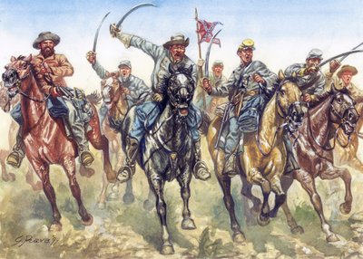 Secessionskriget (1861-1865) - Amerikanska inbördeskriget: de konfedererade soldaternas kavalleri i anfall - Illustration av Giuseppe Rava av Giuseppe Rava