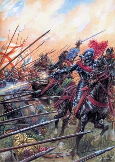 Religionskrig: I slaget vid Ivry den 14/03/1590 segrade den kungliga armén mot den katolska ligan - Slaget vid Ivry firades den 14 mars 1590, under de franska religionskrigen - Illustration av Giuseppe Rava av Giuseppe Rava