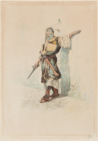 En morisk soldat framför en solbelyst vägg av Giuseppe Signorini
