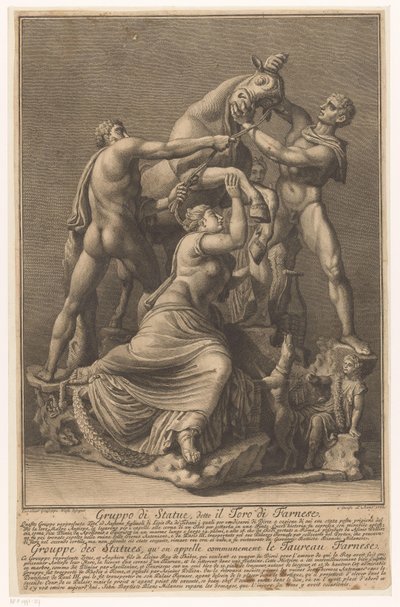 Dirce är till en stier bunden Farnese Stier Grupp av statyer, känd som Farnese Bull / Grouppe des Statues, qu