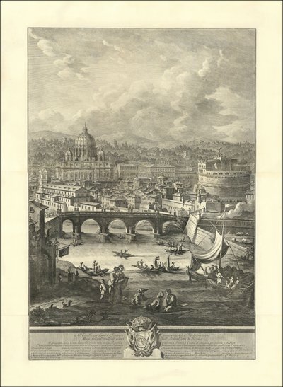 Prospektet över den Leoninska staden, som kan ses med Vatikanbasilikan, bron och Castel S. Angelo av Giuseppe Vasi