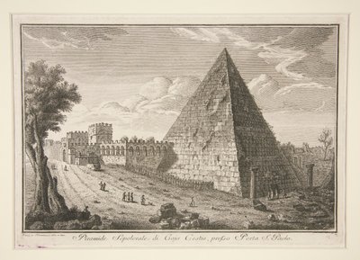 Gravpyramiden i Cajo Cestio, nära Porta S. Paolo (Pyramid of Gaius Cestius) av Giuseppe Vasi