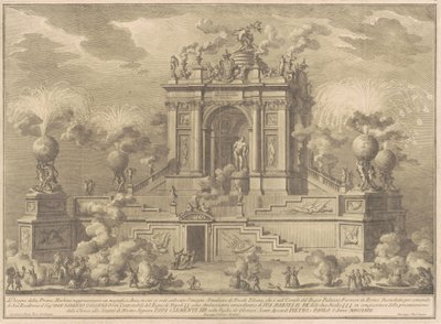 Prima Macchina för Kina 1767: En triumfbåge med Farnese Hercules av Giuseppe Vasi, after Giuseppe Palazzi, after Paolo Posi