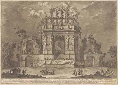 Seconda Macchina för Chinea 1771: Ett nöjespalats tillägnat Bacchus av Giuseppe Vasi, after Giuseppe Palazzi, after Paolo Posi