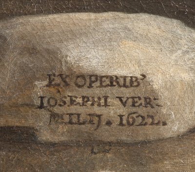Konstnärens signatur, Nativity, detalj, 1622 av Giuseppe Vermiglio