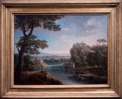Flodutsikt med fiskare (olja på duk) av Giuseppe Zais