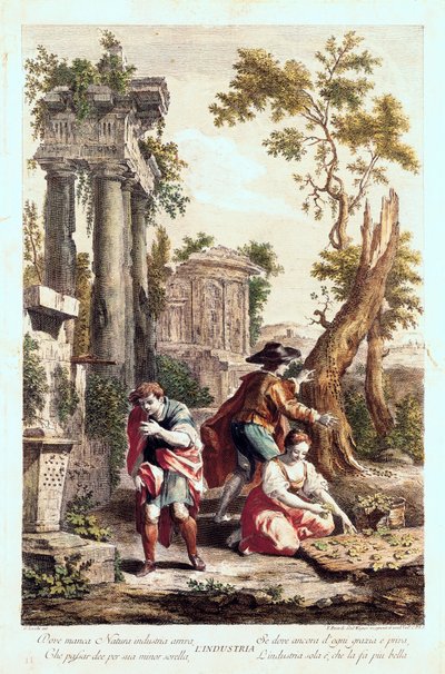 Allegorisk representation av industrin. Teckning av Giuseppe Zocchi (1711-1767) 1700-talet. av Giuseppe Zocchi