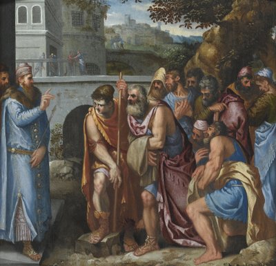 Joseph och hans bröder par Salviati, Giuseppe (1520-1575). Olja på trä, storlek: 62x62 av Giuseppe della Porta Salviati
