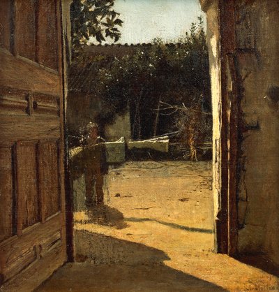 Gård i solen, interiör av hus på landet av Giuseppe or Joseph de Nittis