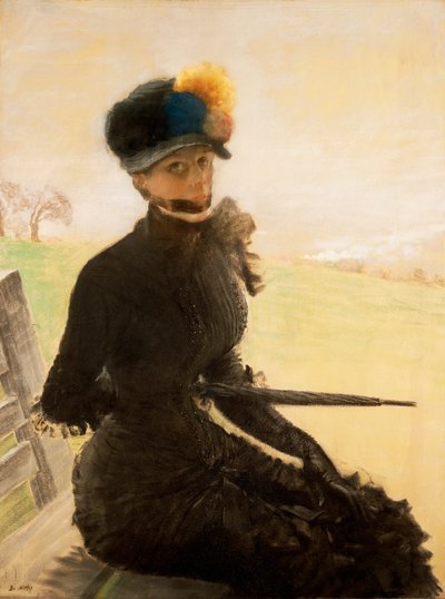 La femme aux pompoms (En kvinna med pompom), ca 1879 (pastell på duk) av Giuseppe or Joseph de Nittis