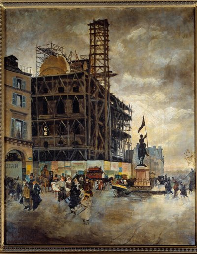Place de pyramides byggandet av Marsan-paviljongen (Paris) 1880. Målning Guiseppe Nittis (1846-1884) Ec. Ital av Giuseppe or Joseph de Nittis