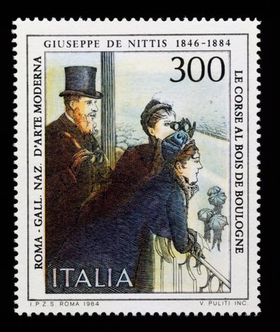 Frimärke från italiensk konstserie som hedrar Giuseppe de Nittis (1846-1884), 300-liters frimärke av Giuseppe or Joseph de Nittis