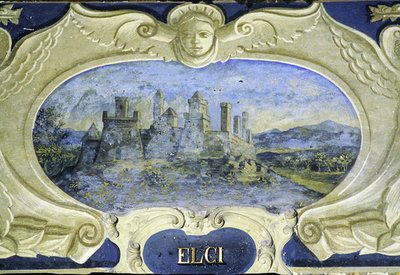 Elci, från en serie kartuscher som visar bilder av bostäderna som ägs av Conte Pannochieschi d