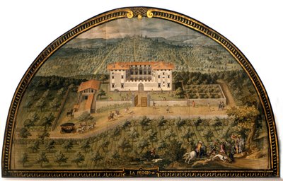 Villa "" La Peggio "" av Giusto Utens (1500-talet). Män som spelar boll. Florens museum som det var. Florens. av Giusto Utens