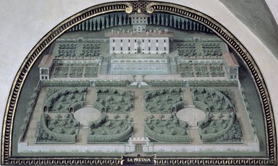 Villa della Pretaia från en serie lunetter som visar utsikten över Medici-villorna av Giusto Utens