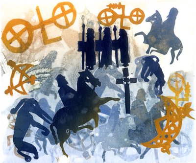 Skördefest (monotyp) av Gloria Wallington