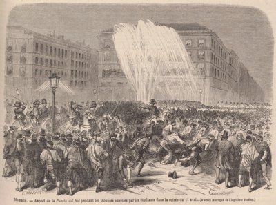Aspekt av Puerta del Sol under studentoroligheterna på kvällen den 11 april av Godefroy Durand