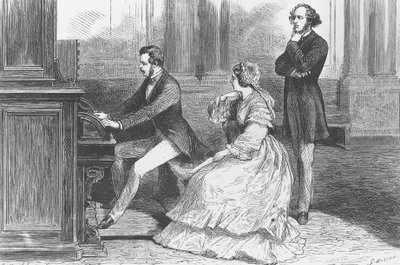 Prins Albert av Saxe spelar framför drottning Victoria och Felix Mendelssohn Bartholdy (1809-1847), gravyr av Godefroy Durand