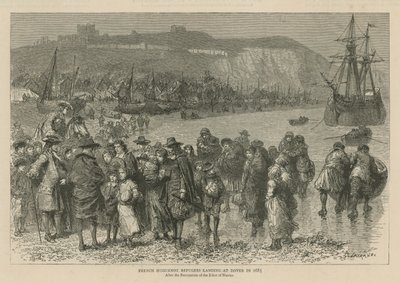 Hugenotterna i England: Franska hugenottflyktingar som landstiger i Dover 1685 (gravyr) av Godefroy Durand