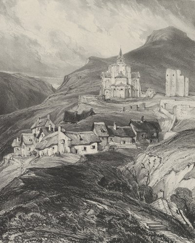 Exteriör absiden av Saint-Nectaire-kyrkan, 1831. av Godefroy Engelmann