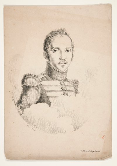 Okänd (porträtt av en soldat i bystlängd) av Godefroy Engelmann