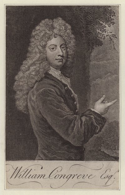 William Congreve, engelsk dramatiker (gravyr) av Godfrey (after) Kneller