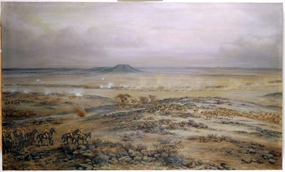 Attacken på Cronjes styrka vid Vedute Drift nära Paardeberg, 1900 av Godfrey Douglas Giles