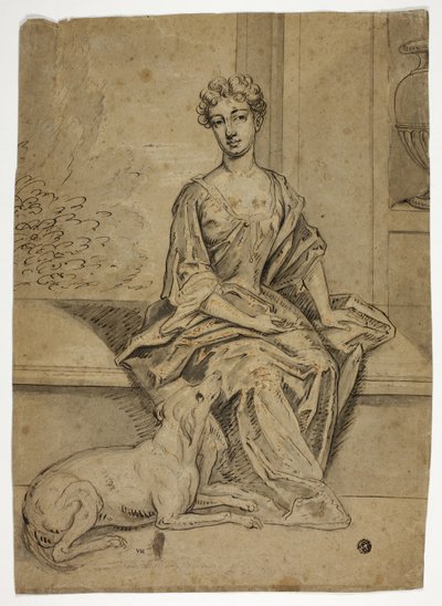 Porträtt av hovdam med mastiff av Godfrey Kneller