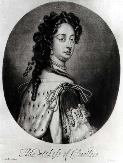 Porträtt av Barbara Villiers, hertiginna av Cleveland (1641-1709) graverad av J. Smith av Godfrey after Kneller