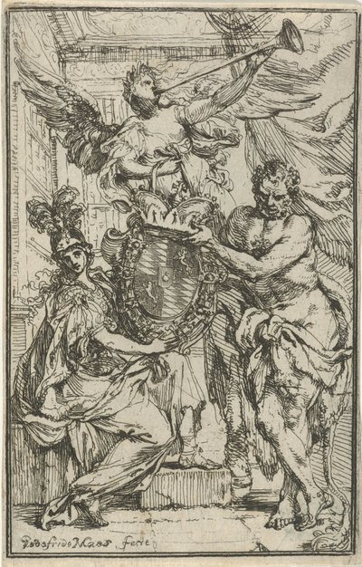Minerva, Hercules och Fame med vapen av Godfried Maes