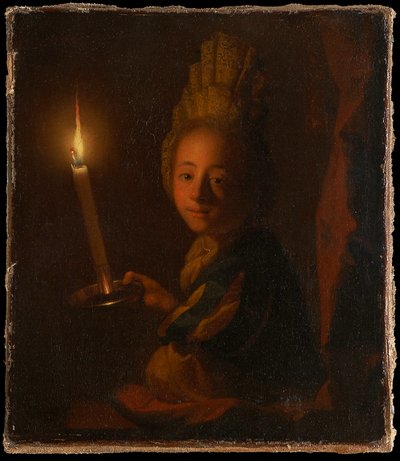 Flicka med brinnande ljus av Godfried Schalcken
