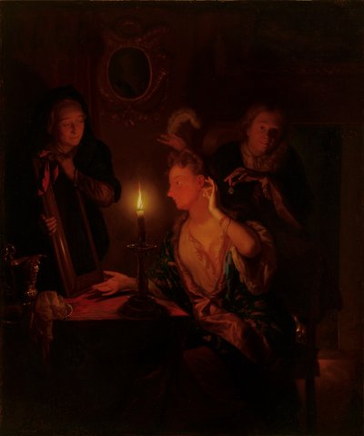 Lady at a Mirror by Candlelight av Godfried Schalcken