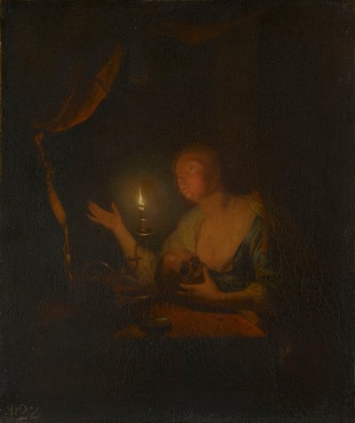 Den botfärdiga Magdalena i stearinljusets sken av Godfried Schalcken