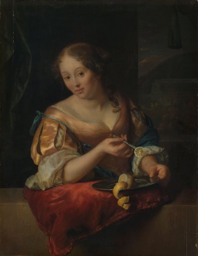 Ung kvinna med citron av Godfried Schalcken