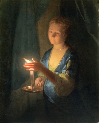 En dam som håller ett ljus av Godfried Schalcken