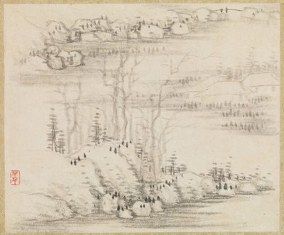 Landskap och träd, ca. 1679. av Gong Xian