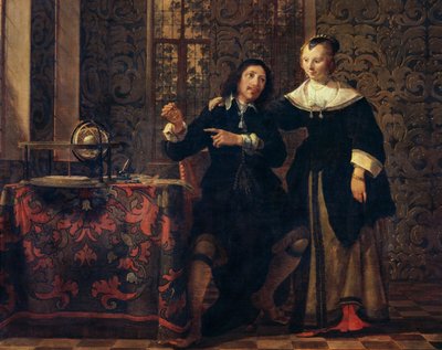 Astronomen och hans fru, målning av Gonzales Coques (1614 ca-1684), olja på panel, 405x505 cm av Gonzales Coques