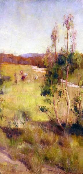 Gum Trees and Cattle (olja på duk) av Gordon Coutts