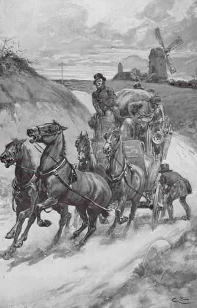 En scencoach förr i tiden (litografi) av Gordon Frederick (after) Browne