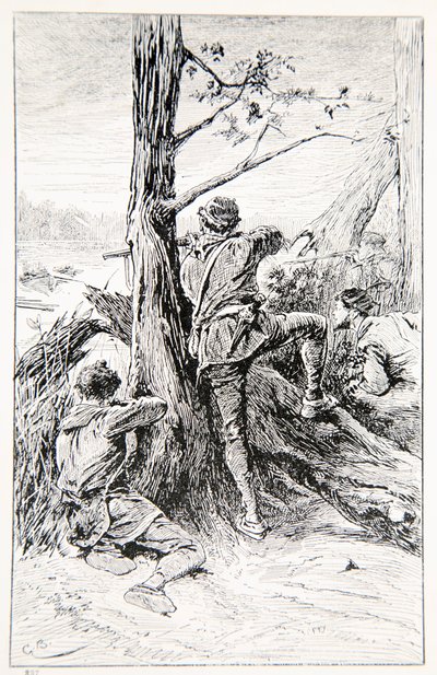En illustration från "With Wolfe in Canada, or The Winning of a Continent" av G.A. Henty, pub. Blackie and Son Ltd., 1887 av Gordon Frederick Browne