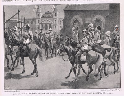 General Ian Hamiltons återkomst till Pretoria: hans styrka marscherade förbi Lord Roberts 30 juli 1900 av Gordon Frederick Browne