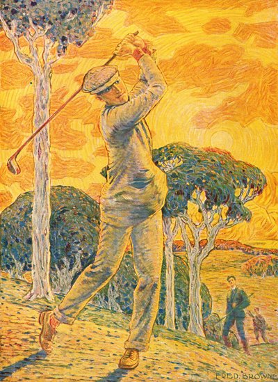 Golf, omslagsillustration för Vie au Grand Air, 15 september 1919 (färggravyr) av Gordon Frederick Browne