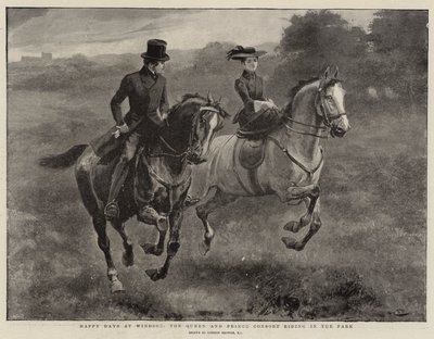 Lyckliga dagar i Windsor, drottningen och prinsgemålen rider i parken av Gordon Frederick Browne