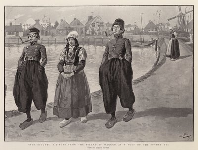 Hennes eskort, besökare från ön Marken i en hamn vid Zuyder Zee av Gordon Frederick Browne