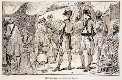 The Bazaars of Trichinopoli, en illustration från "With Clive in India, or the Beginnings of an Empire" av G.A. Henty, pub. London, 1884 av Gordon Frederick Browne