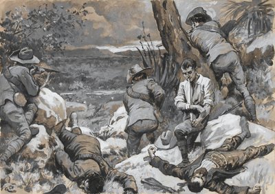 ?Boernes attack mot Caesars läger: Ett varmt hörn med gränsgevären, 1900? av Gordon Frederick Browne