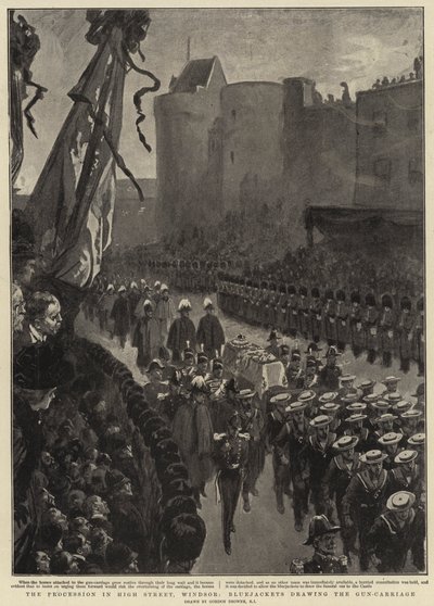 Processionen i High Street, Windsor, Bluejackets som ritar Gun-Carriage av Gordon Frederick Browne