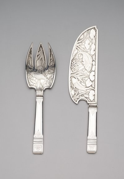 Fiskskiva och gaffel, ca 1870-80 (silver) av Gorham Manufacturing Company